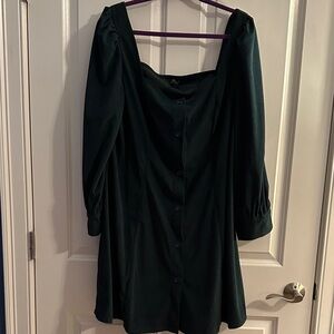 Cider Dark Green Button-Down Square Neck Dress.